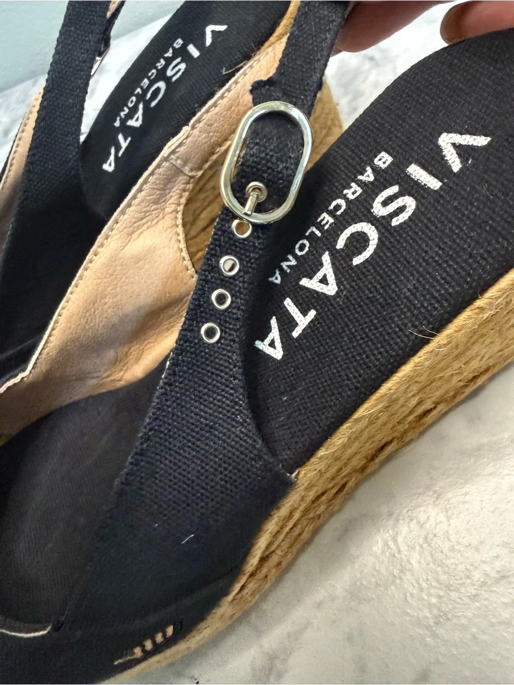 Viscata Barcelona Black Crisscross Espadrille Wedge Sandals Sz 8 1/2 made Spain